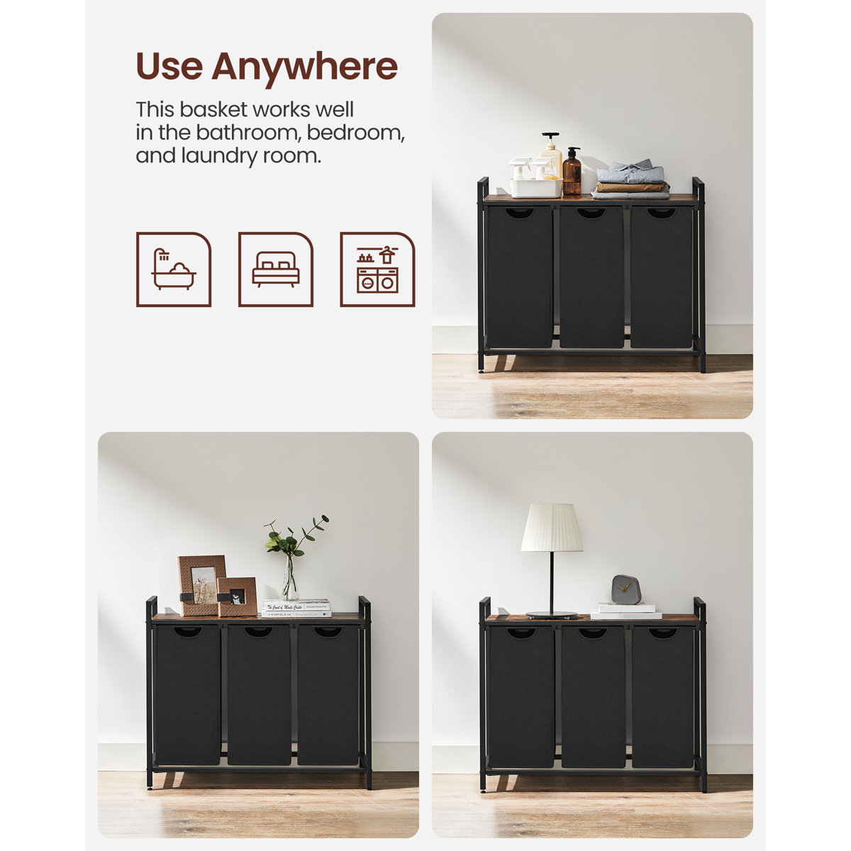 Laundry Hamper with 3 Pull-Out and Removable Bags